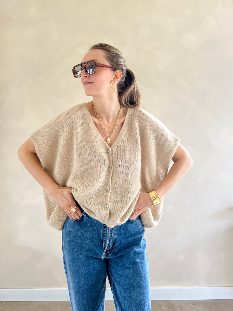 Estelle oversize mohair gilet beige - Afbeelding 3